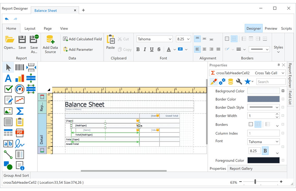 WPF Report Designer - Cross Tab Control - .NET Reporting Tools | DevExpress