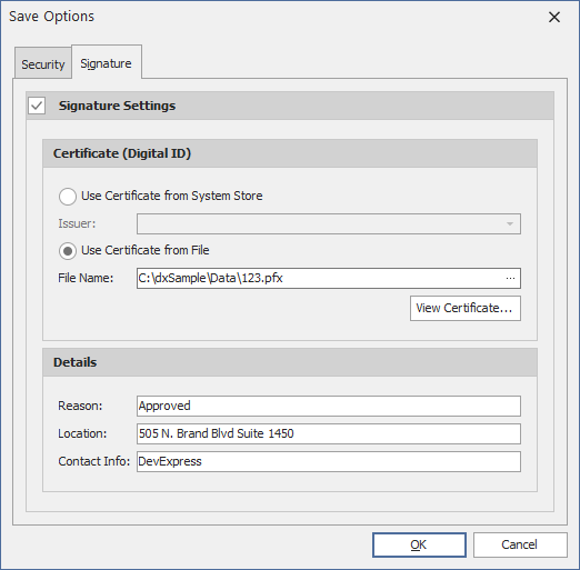 VCL PDF Viewer - Signature Settings | DevExpress