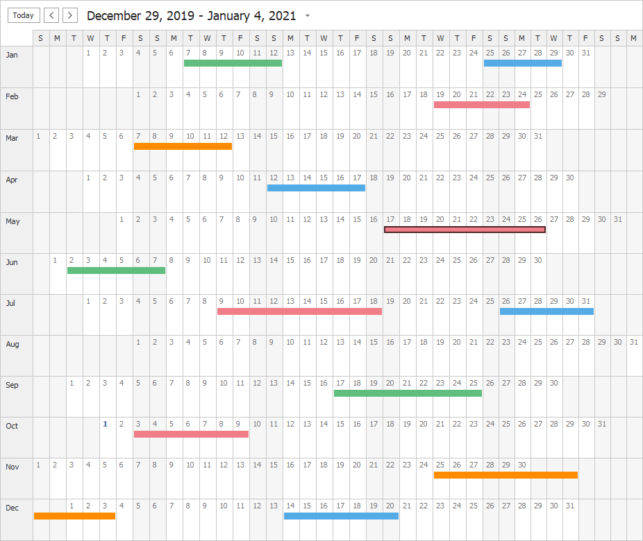 Year View - WinForms Scheduler Control | DevExpress