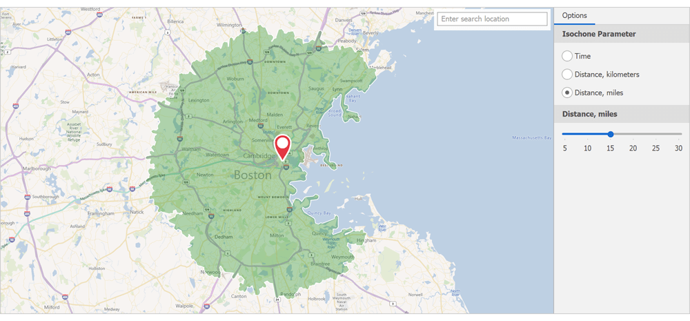 Bing Route Isochrone Data Provider - WinForms Map | DevExpress