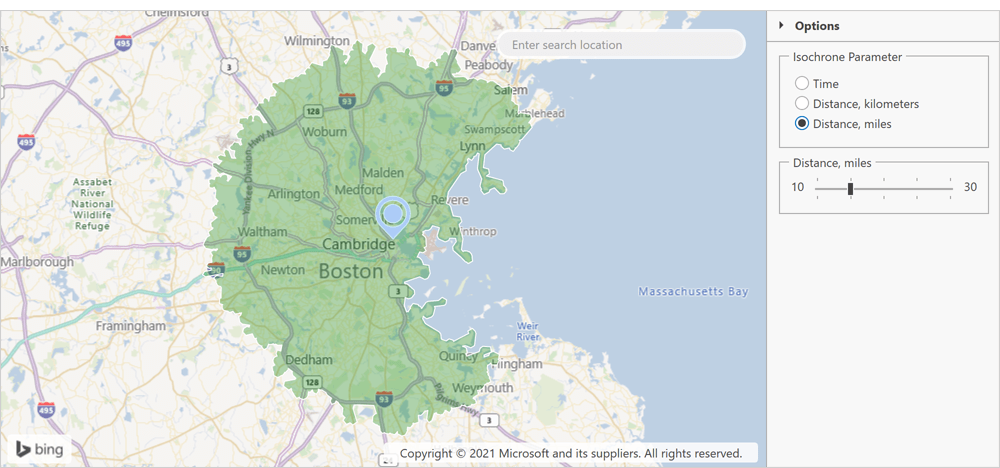 Bing Route Isochrone Data Provider - WPF Map | DevExpress