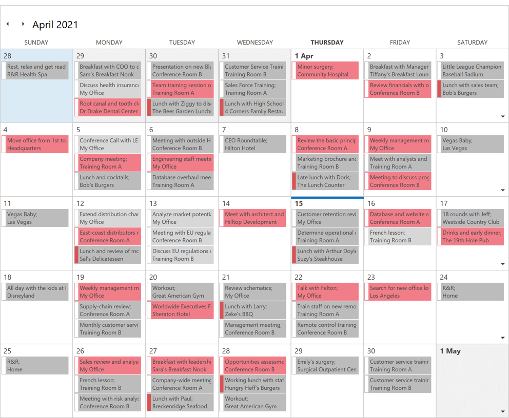 One Month View - WPF Scheduler and Calendar | DevExpress