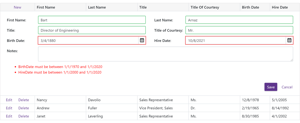 Input Validation - Blazor Grid | DevExpress