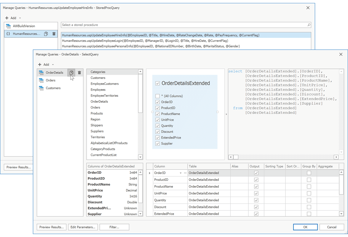 Query Builder - Manage Queries | DevExpress Reporting