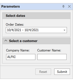 Parameters Panel - Side-by-Side Parameter Editors | DevExpress