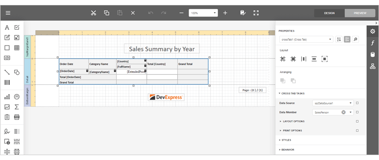 Web Report Designer - Cross-Tab | DevExpress