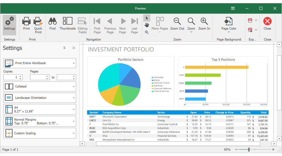 WinForms Spreadsheet - Print Settings Pane | DevExpress