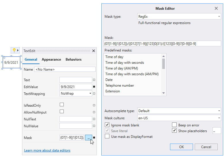Mask Editor - XAML Designer Extensions for NET 5 and NET 6 | DevExpress