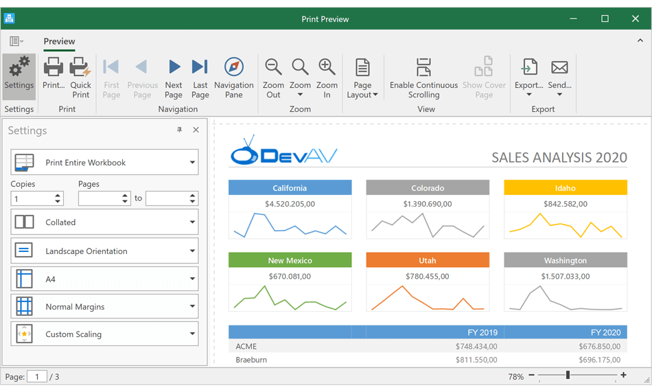 WPF Spreadsheet - Print Settings Pane | DevExpress