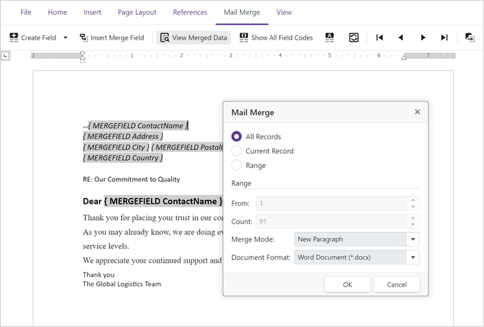 Mail Merge - Blazor Rich Text Editor | DevExpress