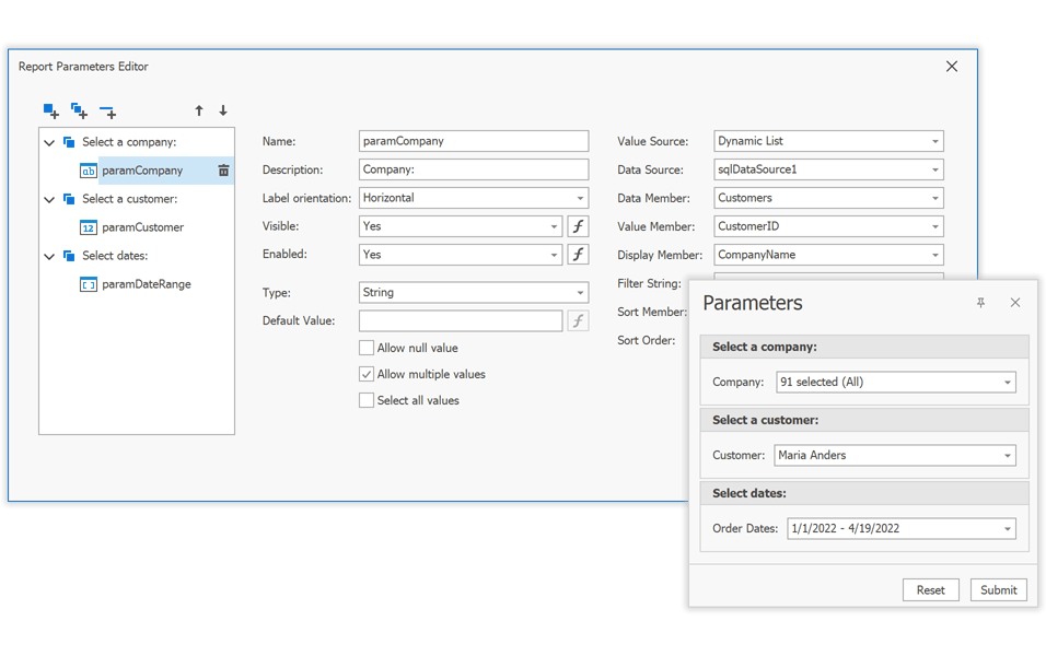 Customize the Parameters Panel in the Report Designer - DevExpress Reporting
