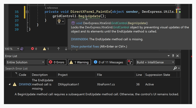 Code Diagnostics - WinForms UI Controls | DevExpress