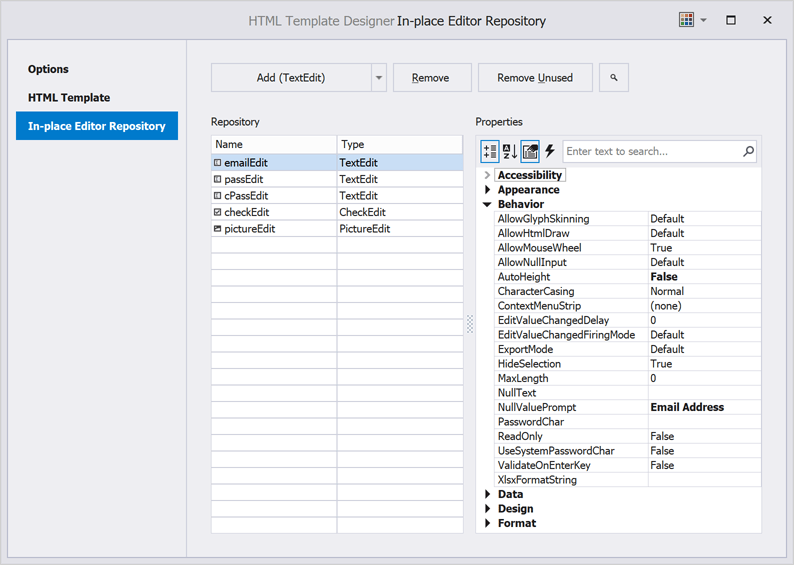 Repository Items Tab in Template Designer - HTML and CSS Markup in WinForms UI Controls | DevExpress