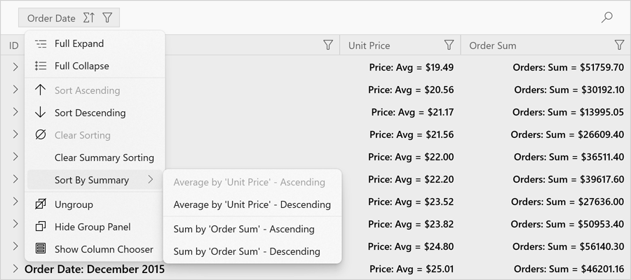 Sort Group Rows by Summary - WinUI Data Grid | DevExpress