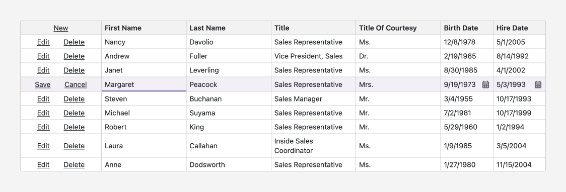 Integrated Editor Appearance - Blazor Data Grid, DevExpress