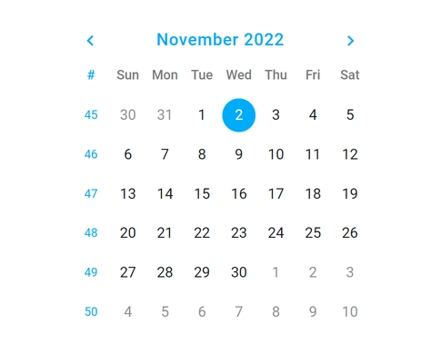 Calendar - Week Numbers, DevExtreme
