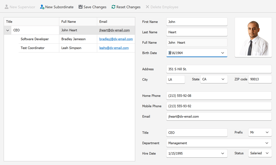 Side-by-Side Master-Detail Tree View with CRUD UI - Winforms UI Templates, DevExpress