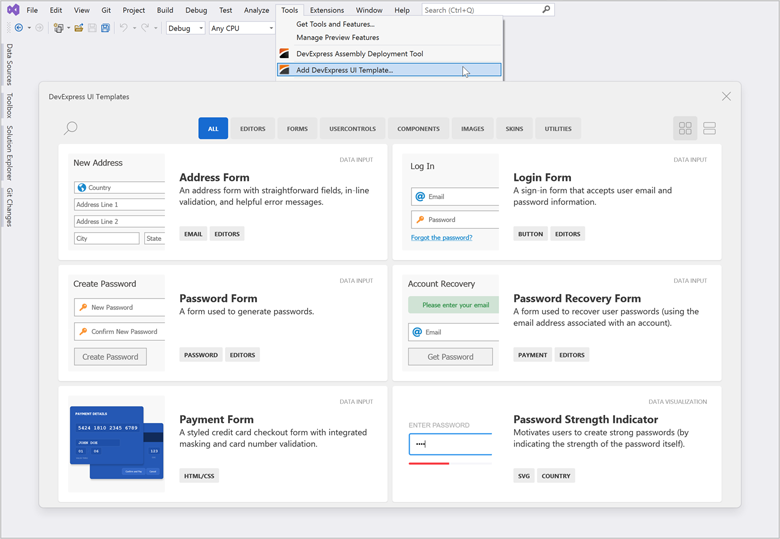 Winforms UI Templates, DevExpress