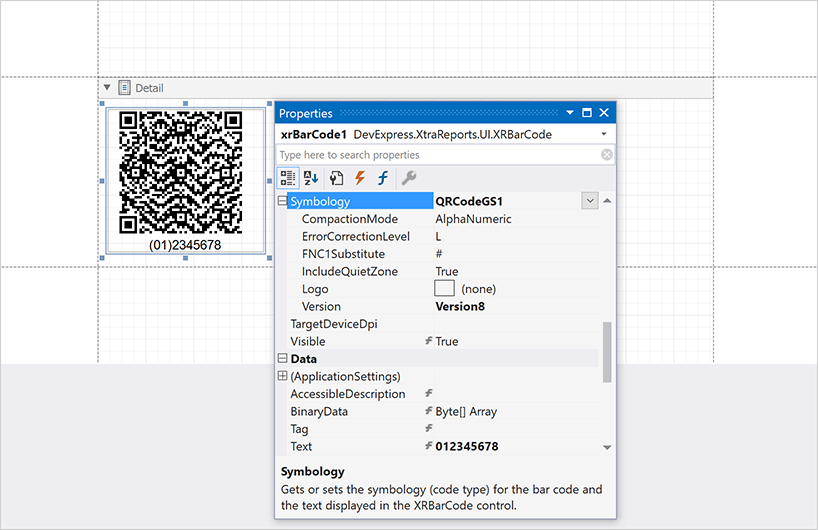 Barcodes — GS1 QRCode, DevExpress Reporting