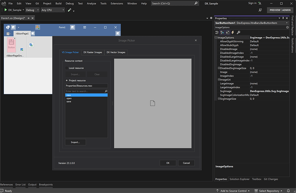 DevExpress Image Gallery in .NET Designer