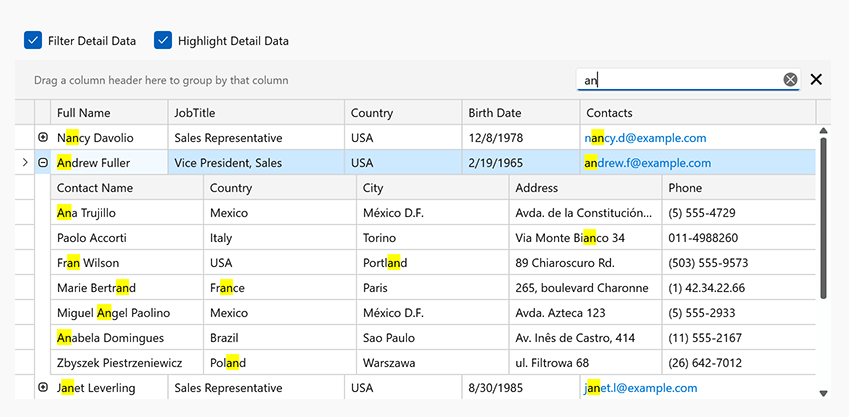 Search in Master-Detail Mode - WPF Data Grid, DevExpress