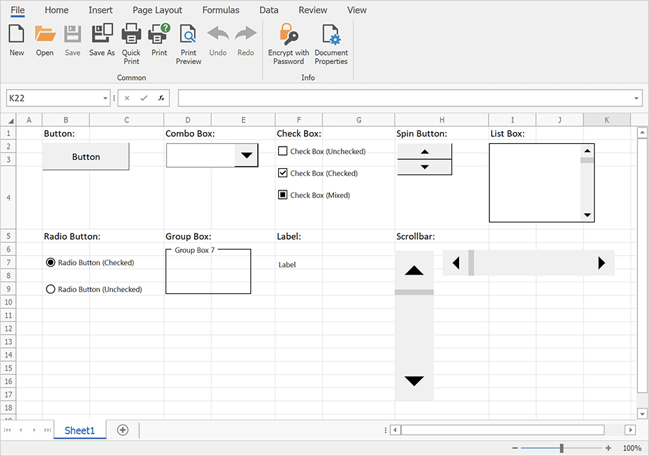 Form Controls - WinForms Spreadsheet, DevExpress