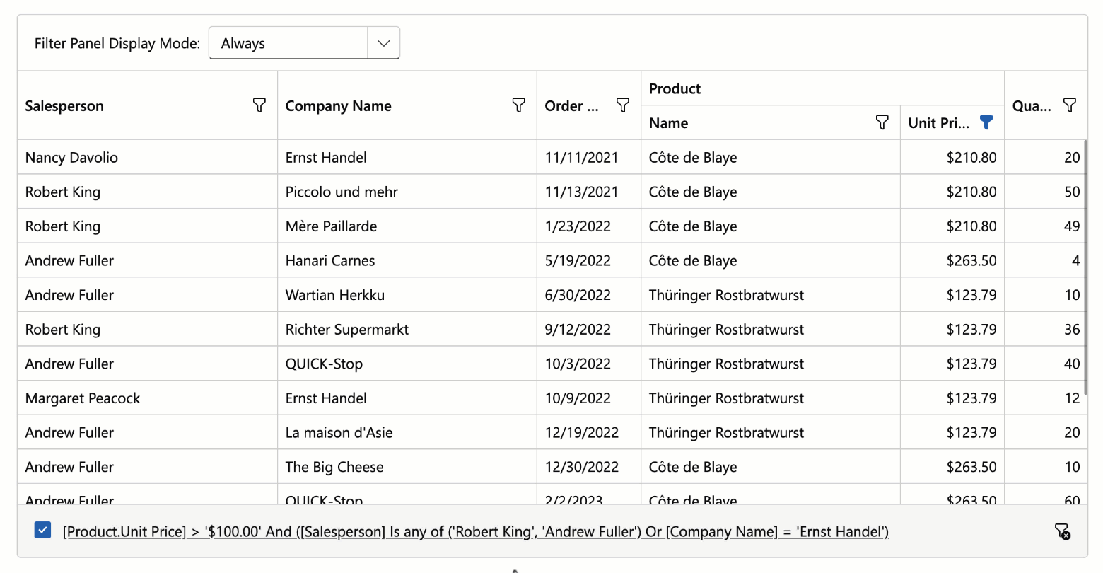 Blazor Grid & TreeList — Filter Panel