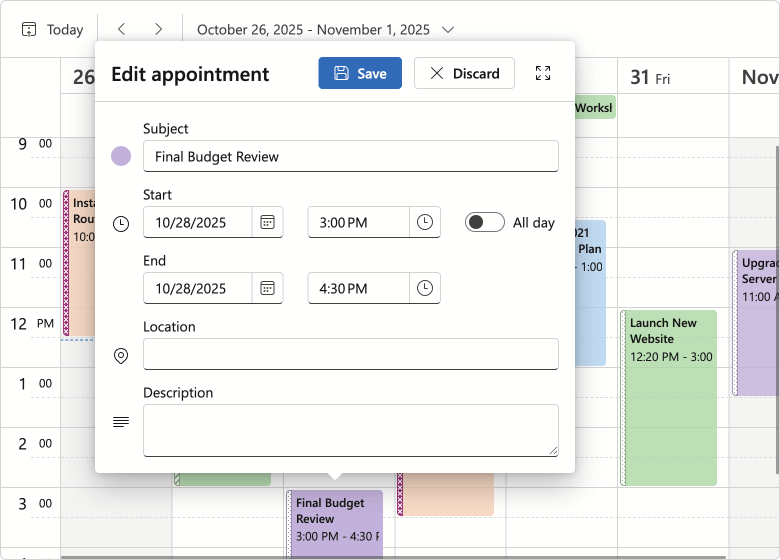 Blazor Scheduler — Visual Changes in Popup-Based Elements