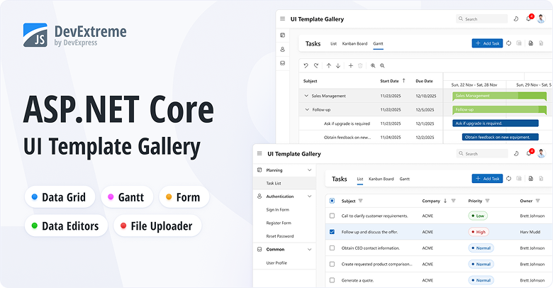 DevExtreme ASP.NET Core UI Template Gallery