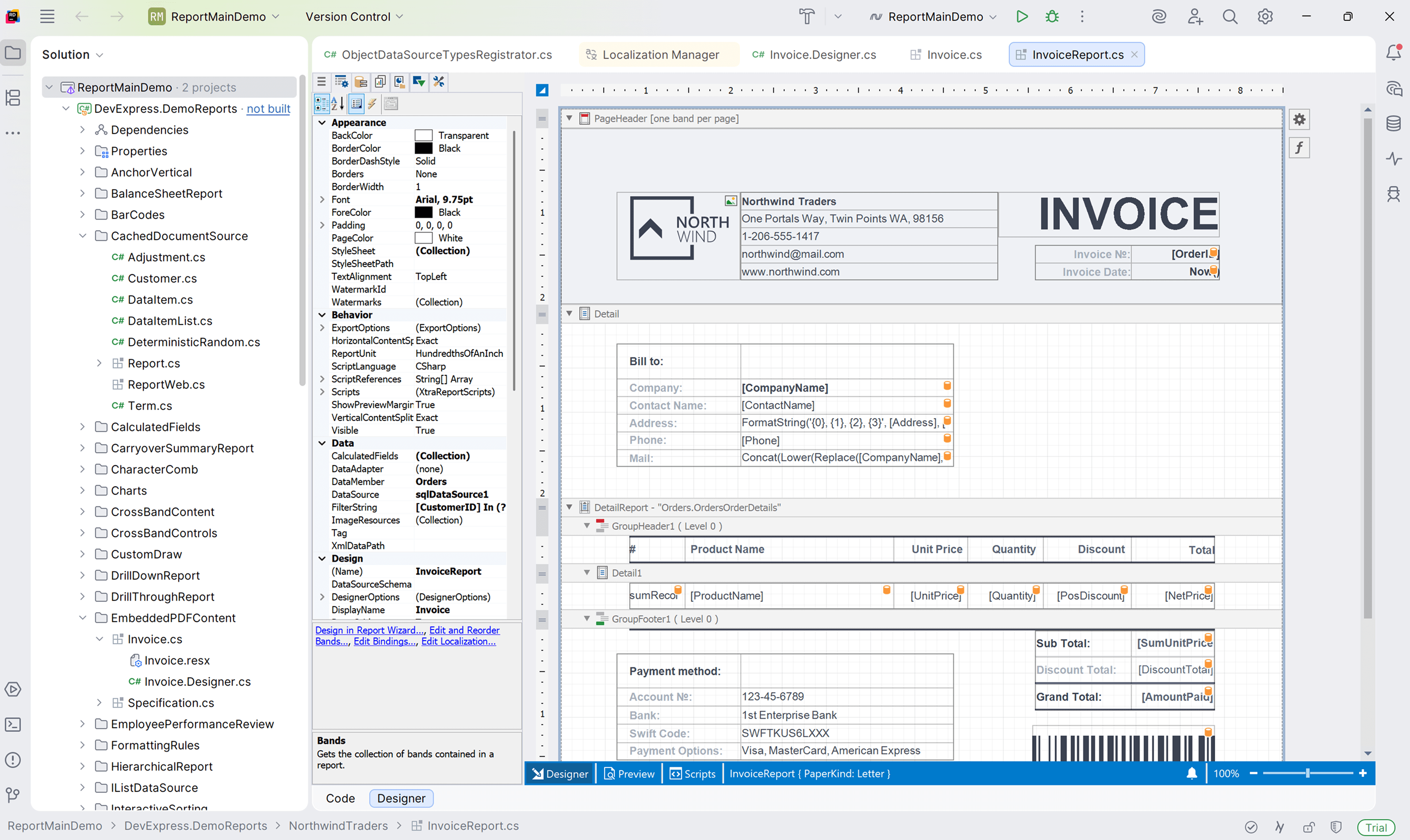 DevExpress Report Designer for JetBrains Rider — .NET Projects Support