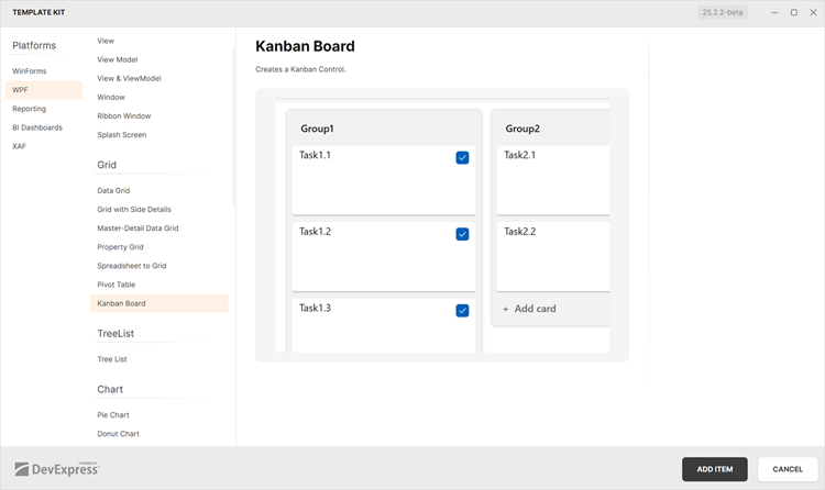 Kanban Board Item Template - DevExpress Template Kit for WPF, DevExpress
