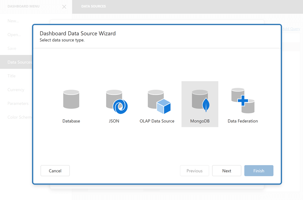 Create a MongoDB Data Source - Web Dashboard, DevExpress