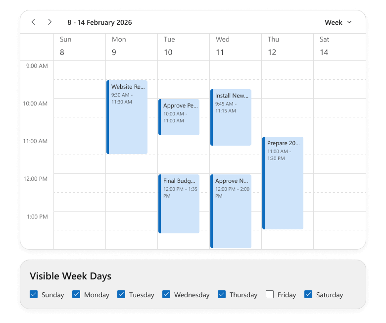 DevExtreme Scheduler - Hide Days of the Week