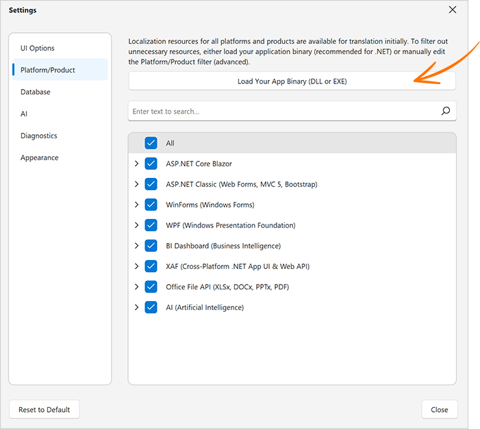 Resource Filter, DevExpress Localization Tool