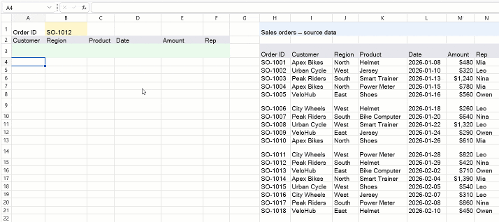 DevExpress Spreadsheet Control v26.1 - XLOOKUP function in Excel documents