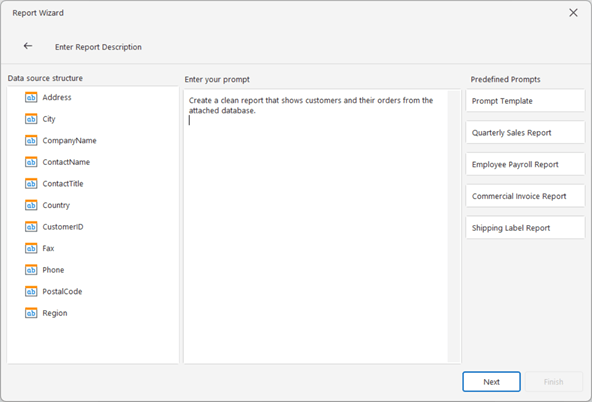 AI Wizard User Prompt Input, DevExpress