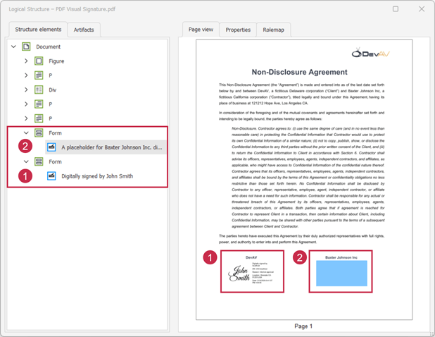 Signatures in PDF Tag Tree, DevExpress Reports