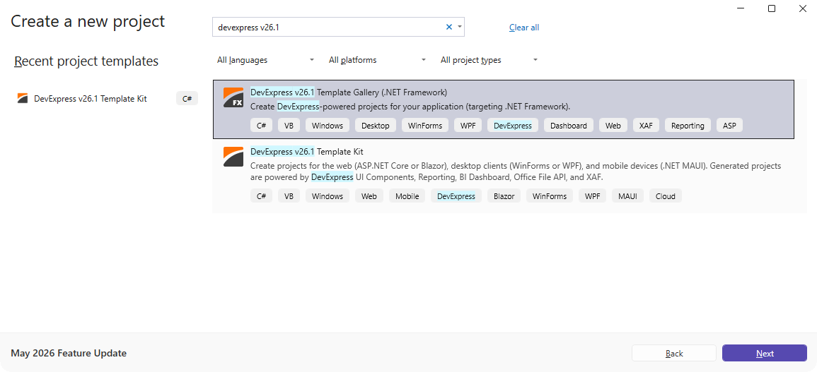 Unified Project Creation Experience, DevExpress Template Kit