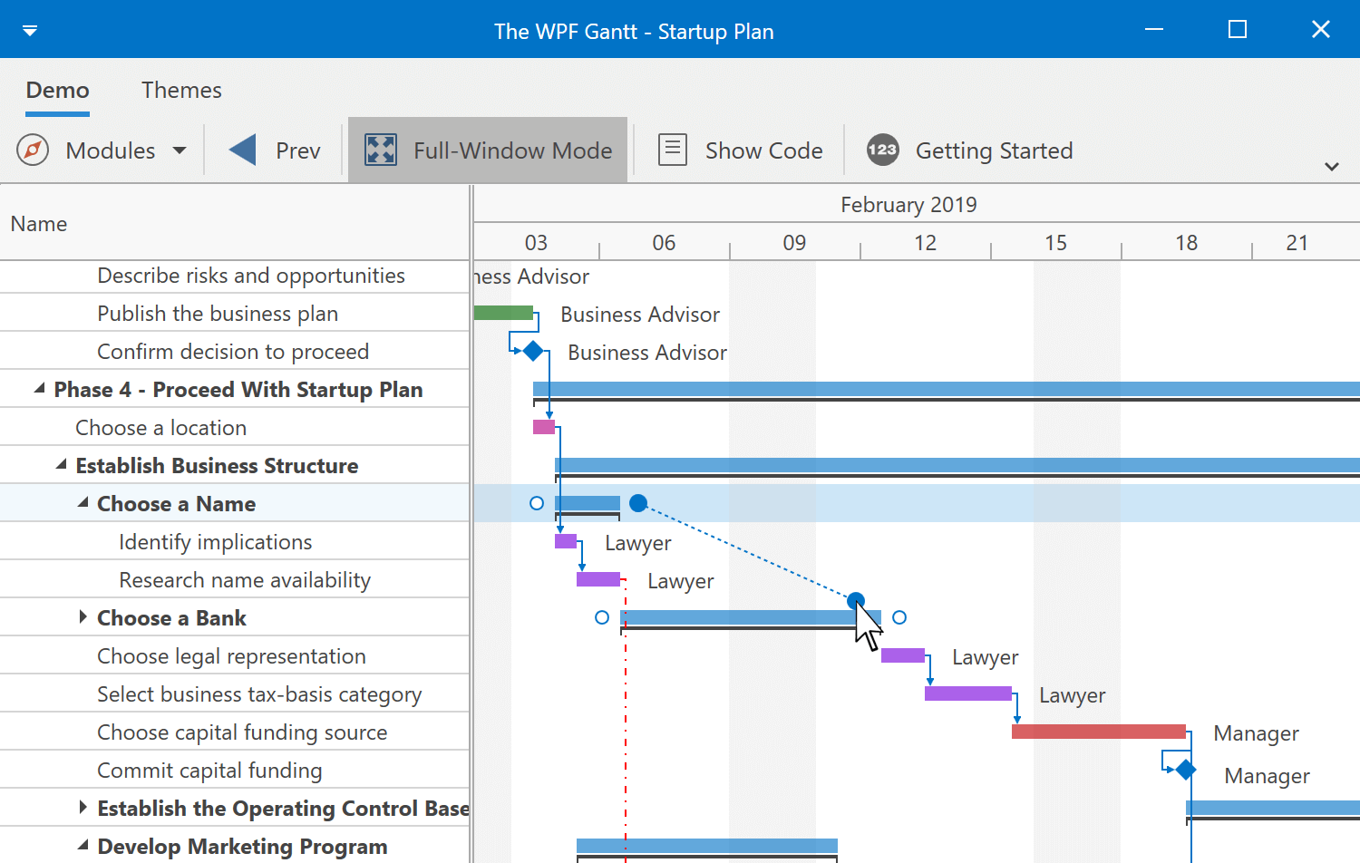 Interactive Editing - WPF Gantt Control, DevExpress