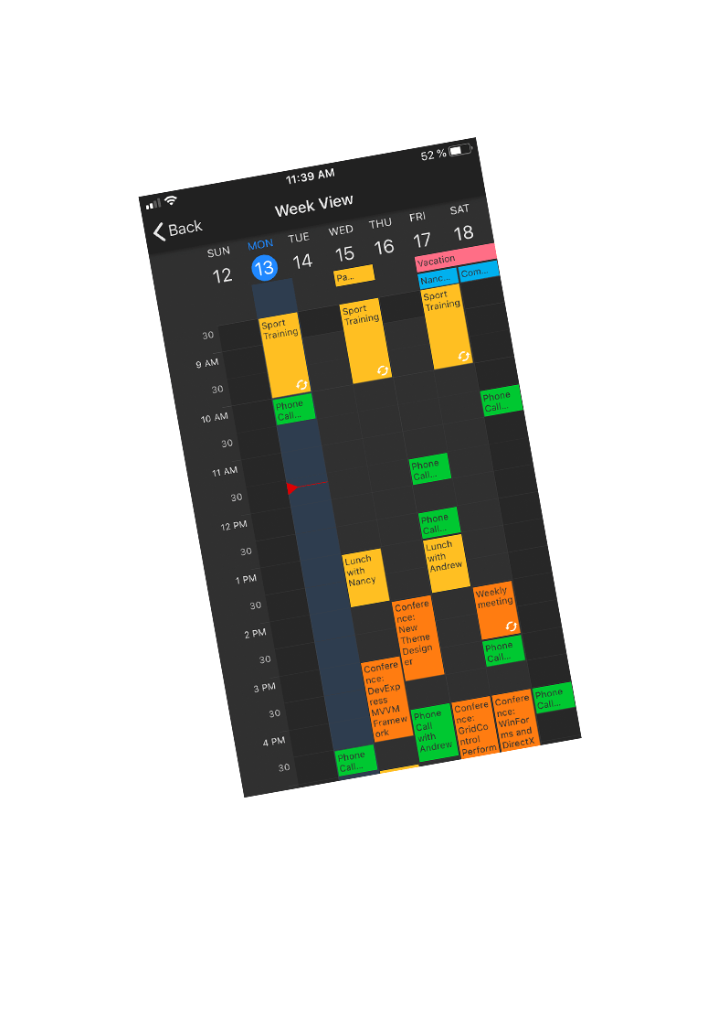 Xamarin.Forms Scheduler - iOS App, DevExpress
