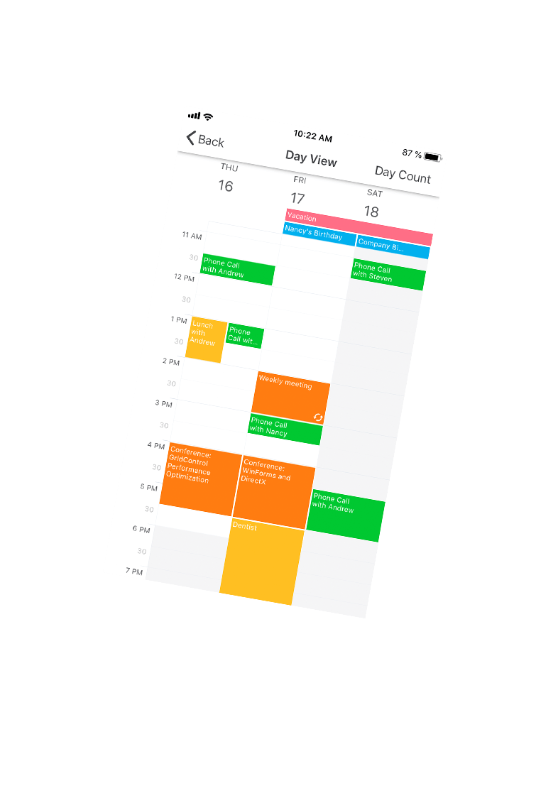 Xamarin.Forms Scheduler App for iOS - Day View, DevExpress