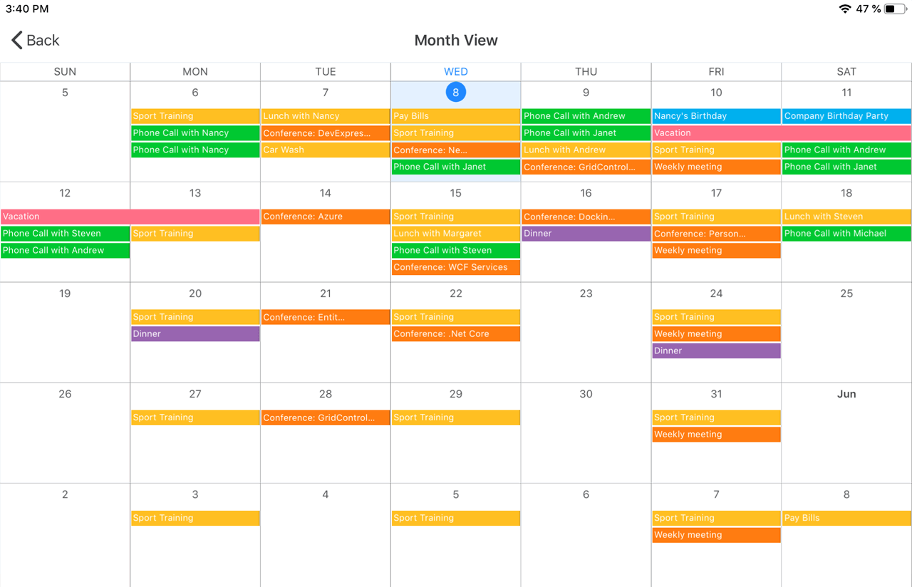 Xamarin.Forms Scheduler Control - Month View, DevExpress